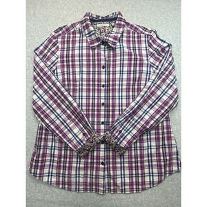 New Nexx York‎ Womens Shirt Extra Large Purple Plaid Cotton Casual Button Down